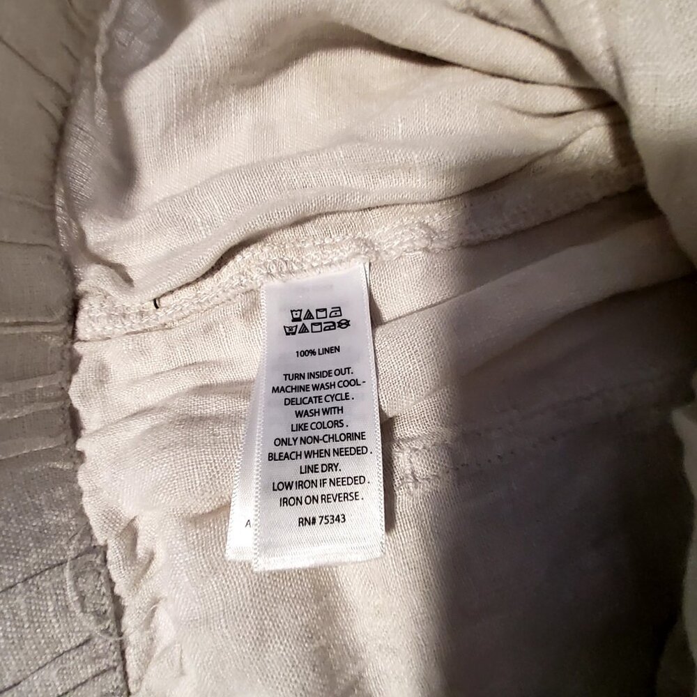 Linen Cargo Jogger Pants With Elastic Waist & Pockets Beige Lightweight Size L - Picture 6 of 11